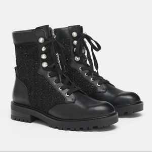 Zara leather combat moto boots